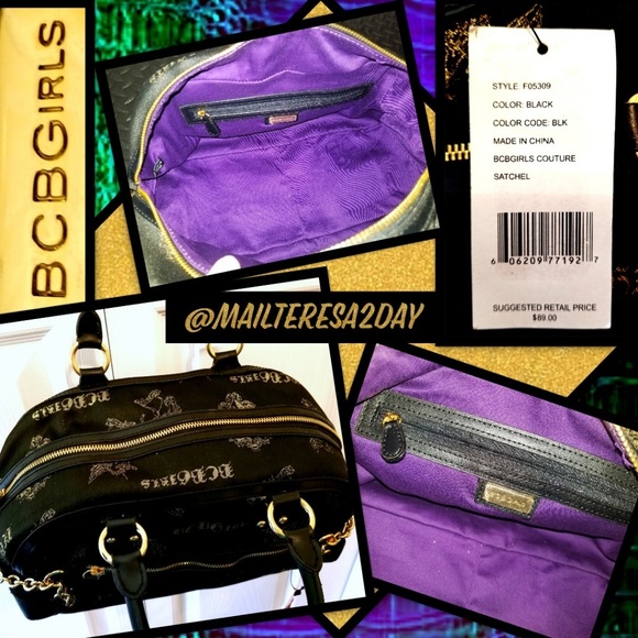 💖NWT: BCBGIRLS COUTURE BARREL BAG w/Purple Sateen - Picture 6 of 7